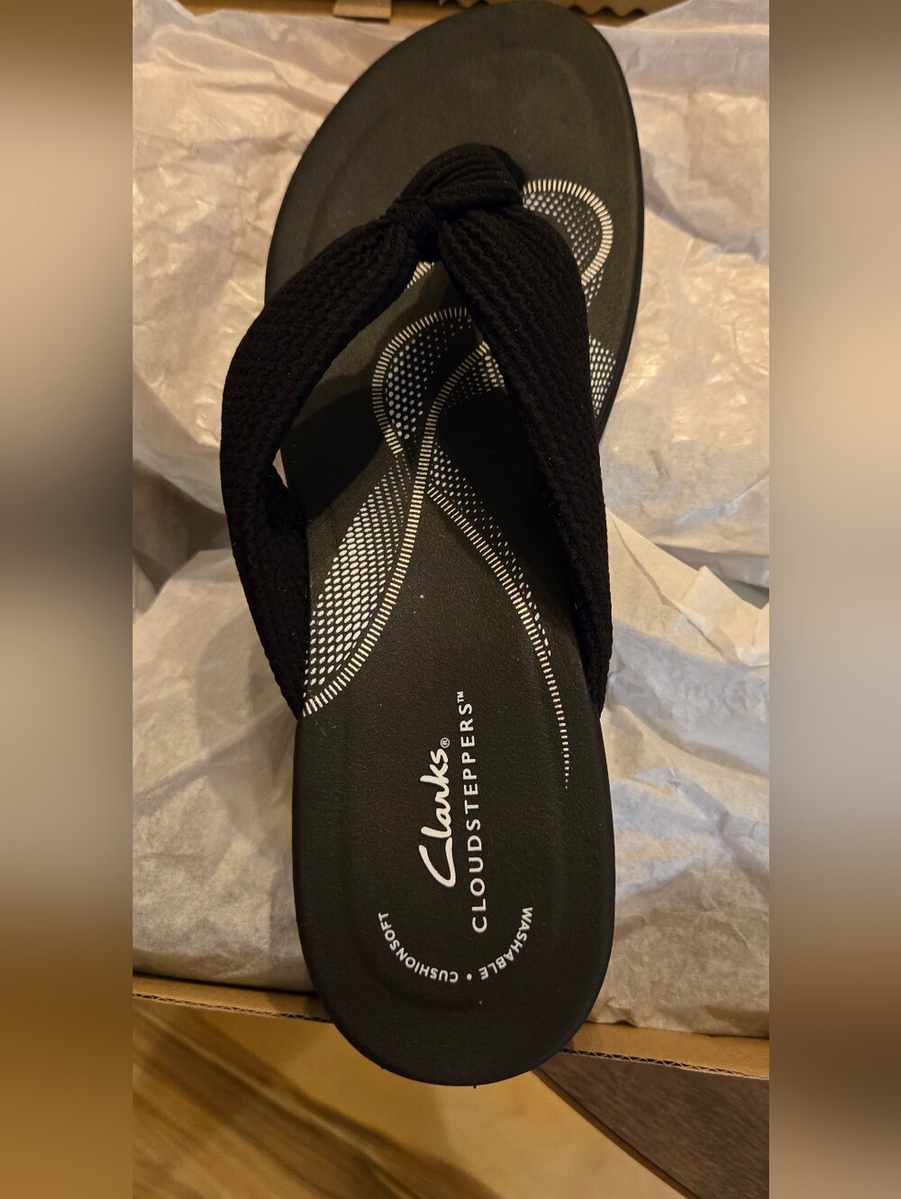 Clarks Cloudsteppers Black Wedge Flip Flop
